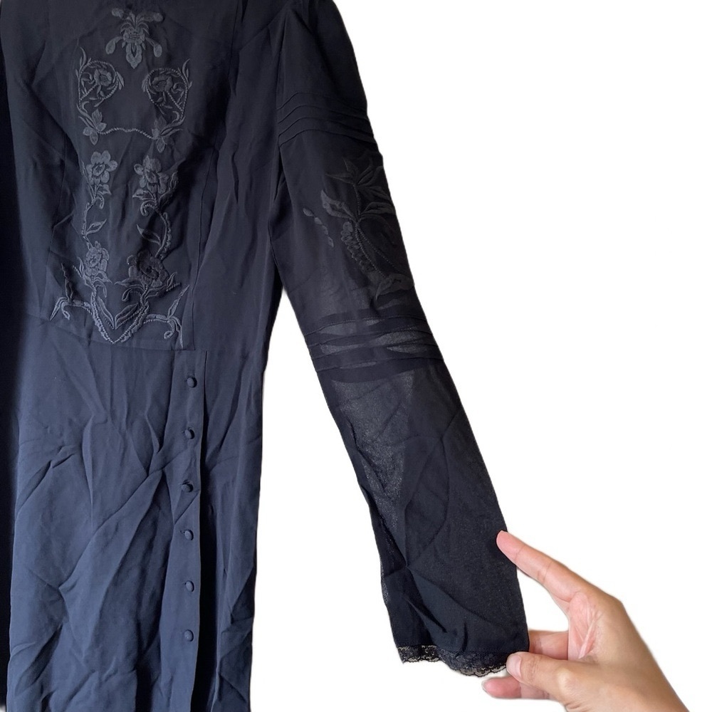 Reformation Adelia Dress Side-Buttons Long-Sleeve Midi Lace Sheer Black 8 EUC - Picture 4 of 8